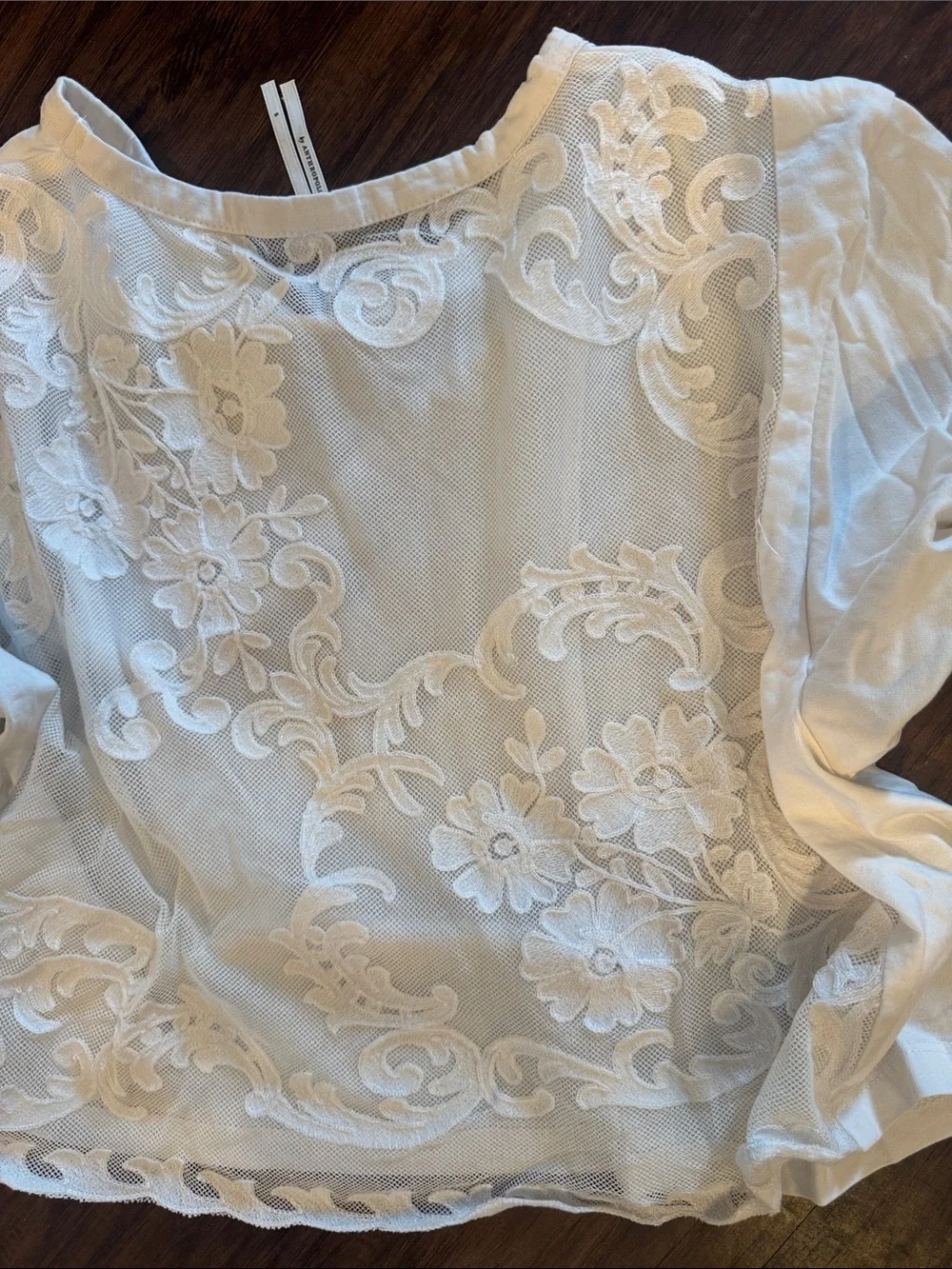 Anthropologie Women’s White Puff Sleeve Top with Lace Back Detail